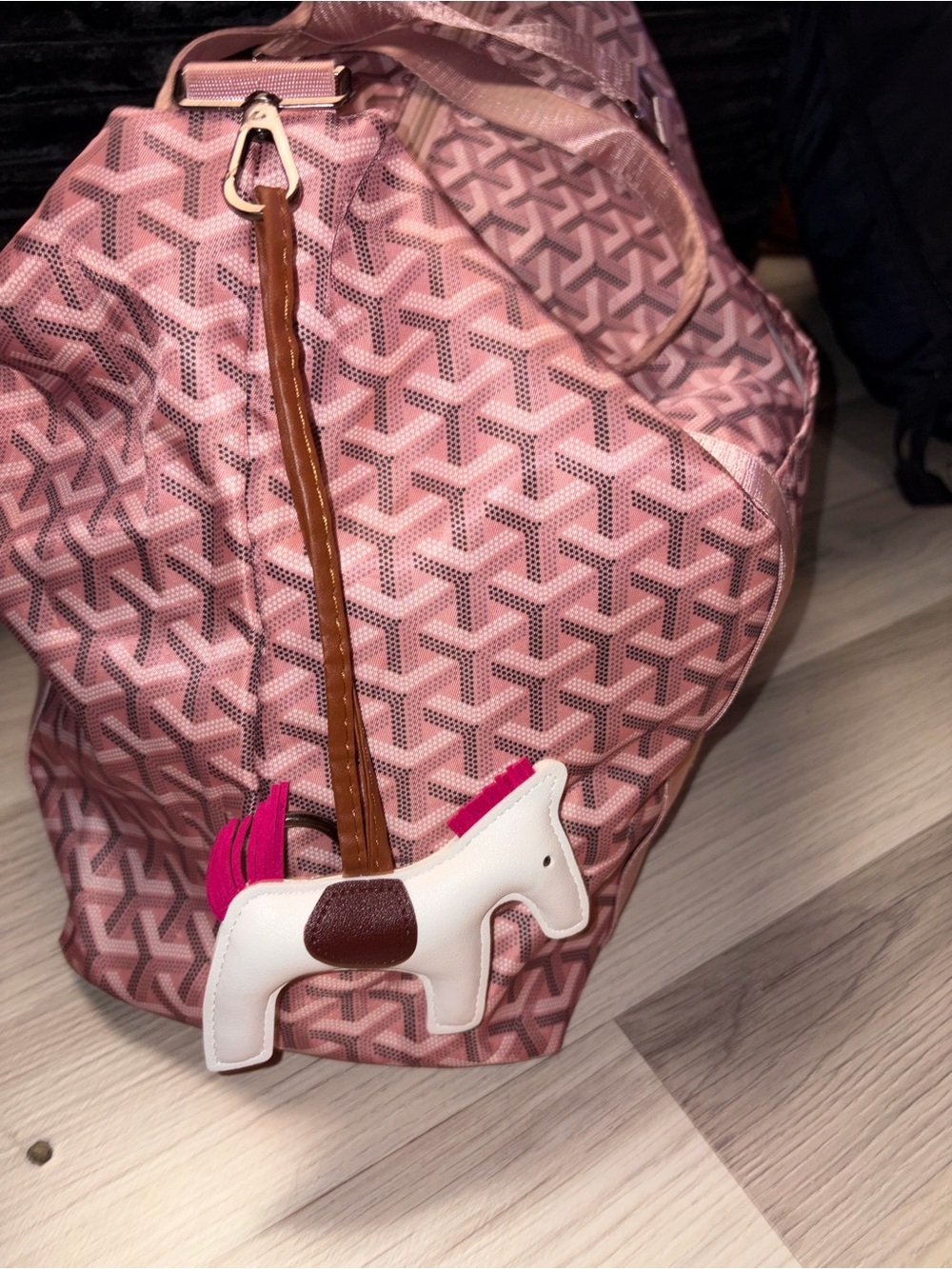 Pink Patterned Travel Duffle Bag with Horse Charm - Picture 2 of 6